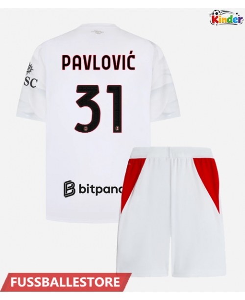 Günstige AC Milan Strahinja Pavlovic #31 Auswärts Trikotsatzt Kinder 2026-27 Kurzarm (+ Kurze Hosen)
